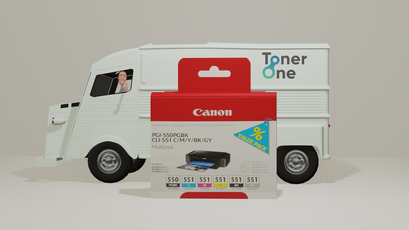 Genuine Canon PGI-550 PGBK + CLI-551 C/M/Y/BK/G Ink Cartridges - Multipack